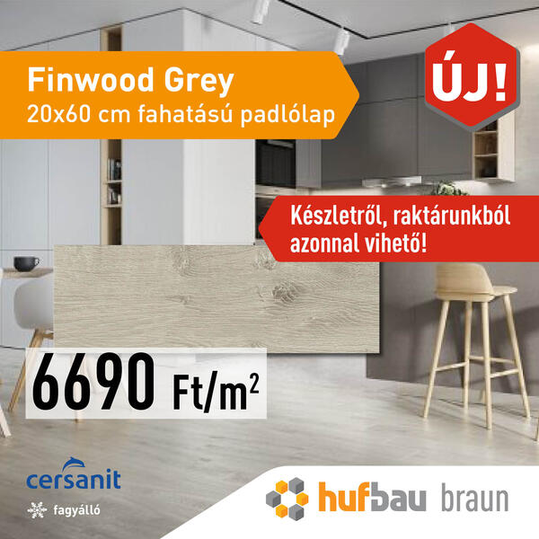Finwood Grey 20x60 cm fahatású padlólap
