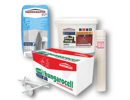 Hungarocell EPS, Thermomaster Fix ragasztó, Masternet üvegháló, Thermomaster dűbel, Thermomster Univerzális alapozó és akril vakolat